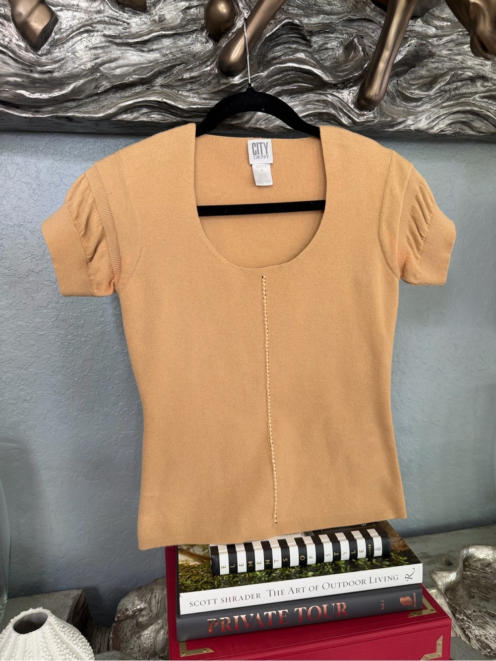 DKNY Short Sleeve Scoop Neck Top in Mustard